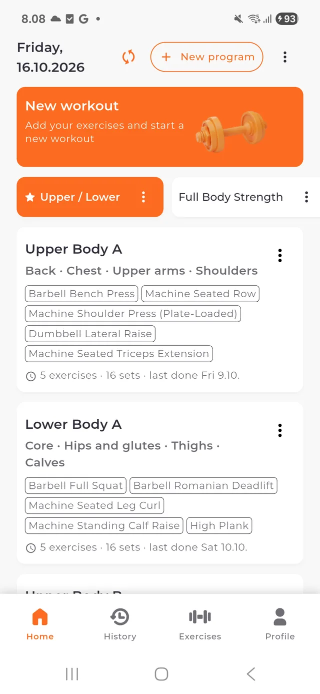 Build a gym program you can use every week — App screenshot
