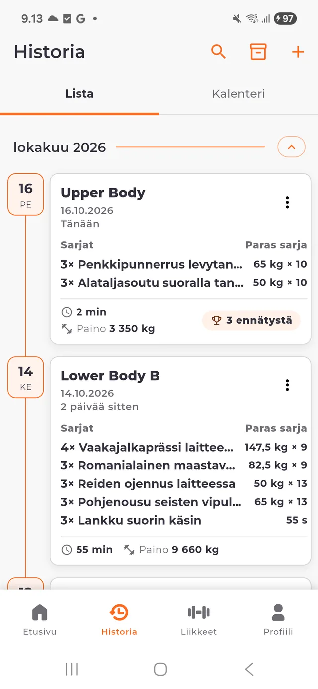 Aiemmat nostot aina mukana