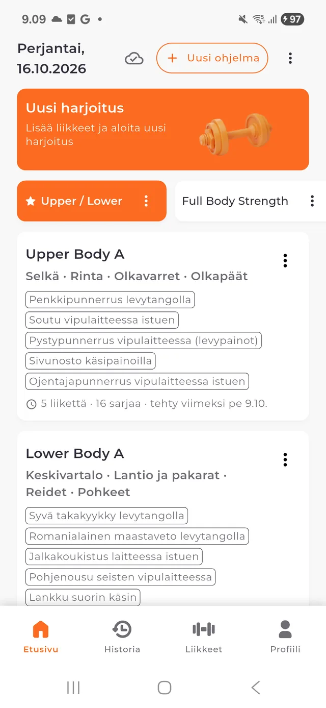 Luo saliohjelma toistuviin harjoituksiin — Kuva sovelluksesta